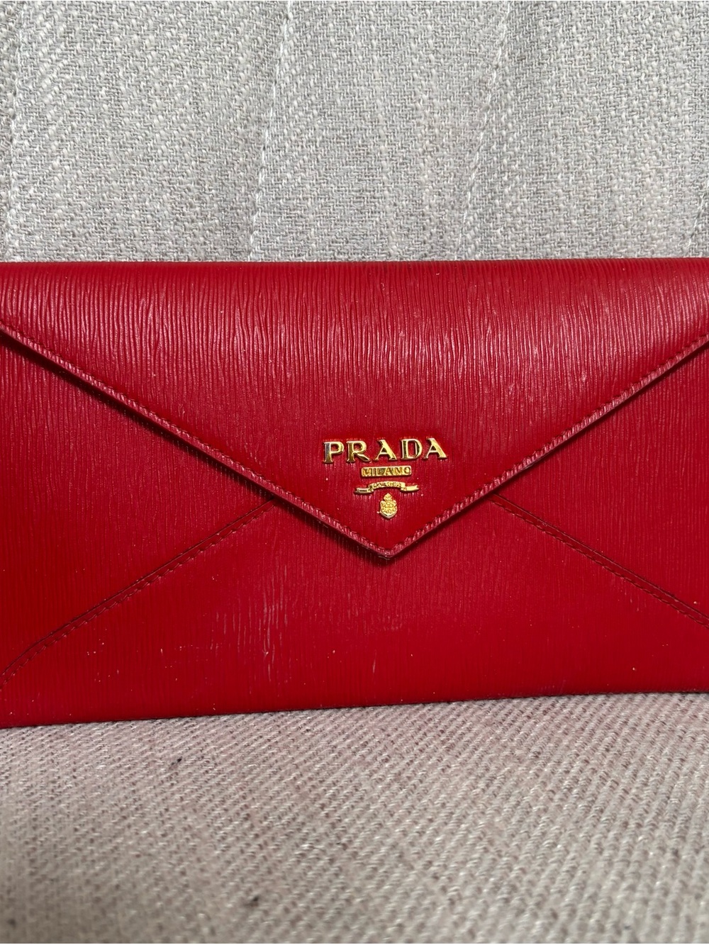 PRADA Logo Red Saffiano Leather Envelope Wallet